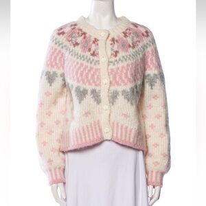 LoveShackFancy Pink and Cream Knit Cardigan